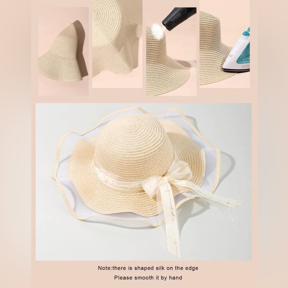 Straw hat with ribbon bow decor - Picture 3 of 3